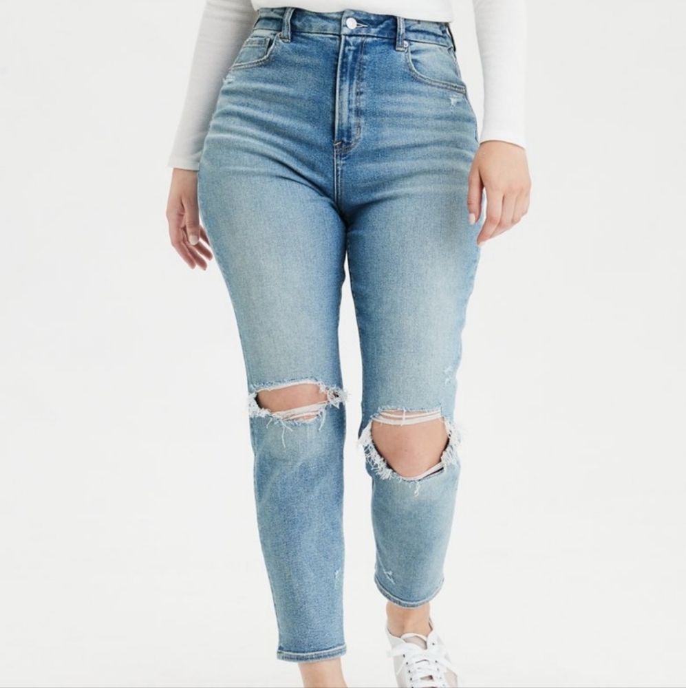 American Eagle Stretch Ripped Cury Mom Jeans 10 Long